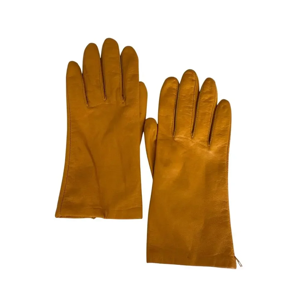 Vintage Fownes Genuine Leather Gloves Camel Tan Kidskin Lambskin Size 7.5
